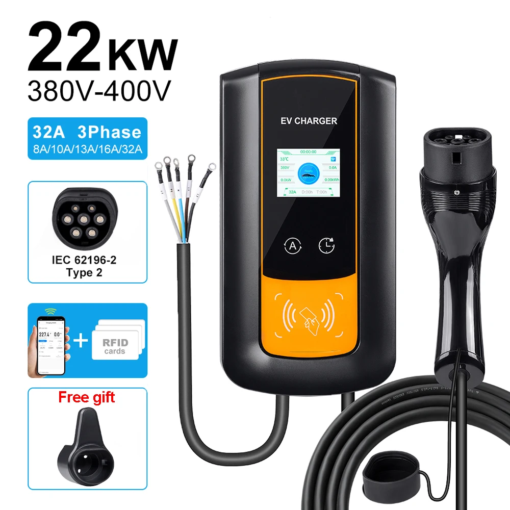 EV Charger 32A 7KW Electric Vehicle Car Charger EVSE Wallbox 11KW 22KW 3Phase Type2 Cable IEC62196-2 Socket APP Card Control electric vehicle charging station 32a 3 phase 22kw ev car charger wallbox type 2 socket wallmount iec 62196 2 with rfid control