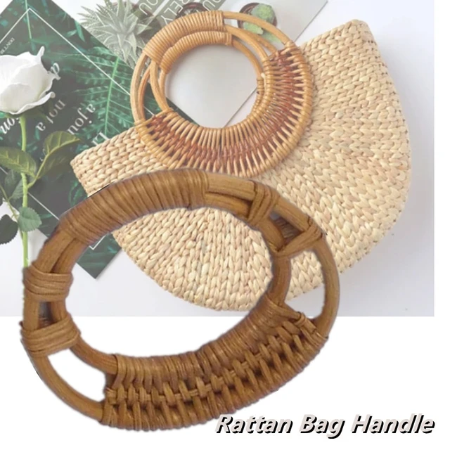 1PCS Round Rattan Bag Handls for Handbag Purse Handle DIY Bag Hanger Wooden  Bamboo Strap Knitted Bag Accessories