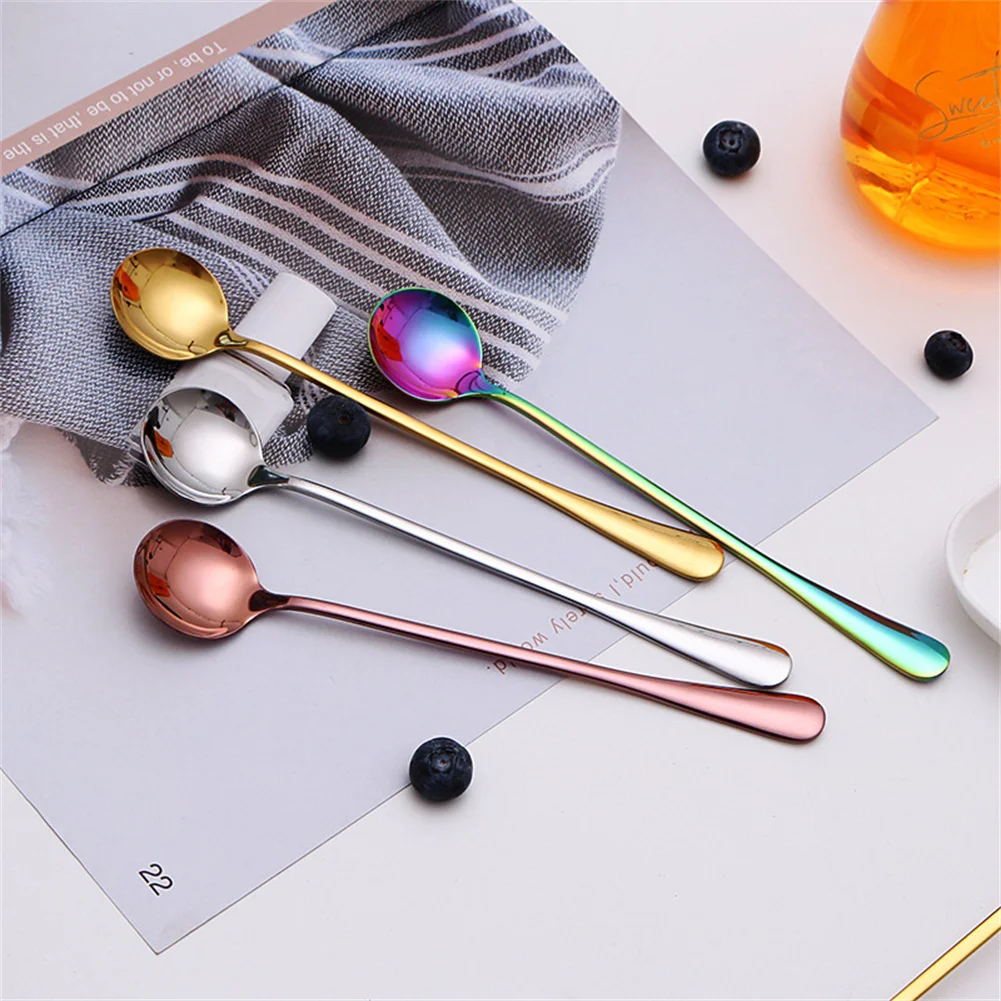 Stainless Steel Spoon Tea Spoon 304 Stainless Steel Long Handled Mixing Spoon Coffee Ice Cream Dessert Tea Spoon Cutlery For Kitchen Bar Kitchen Accessories