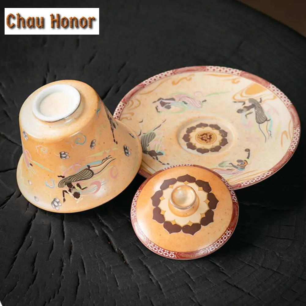 150ml Antique Hand-painted Dunhuang Apsaras Gaiwan Zen Tea Tureen Chinese Tea Making Cover Bowl Teaset Accessories Decoration