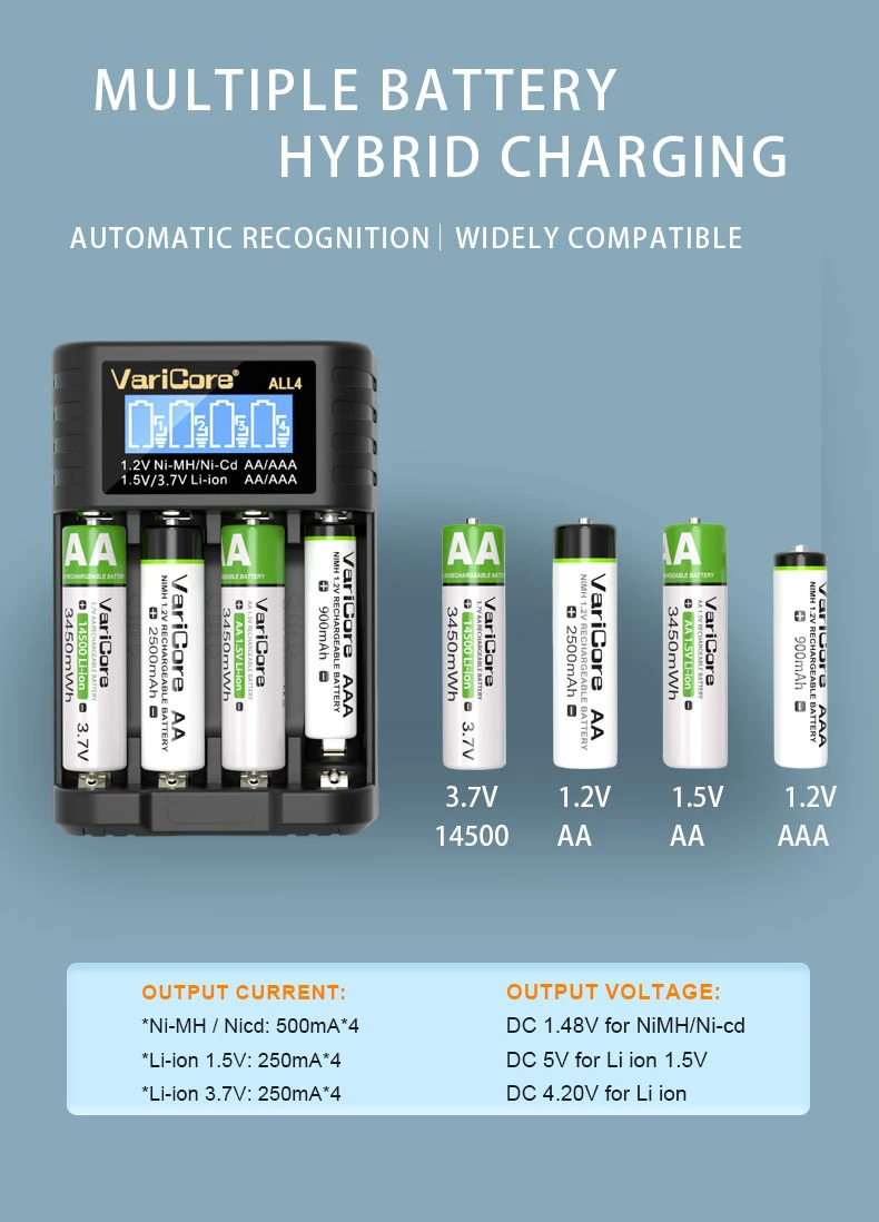 4-slots ALL4 LCD Smart Battery Charger for AA AAA 1.2v Ni-MH ni-cd 1.5v Lithium