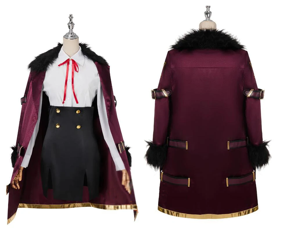 

Anime Blue Archive Rikuhachima Aru Cosplay Costume Womens Cloak Burgundy Red Trench Uniform Suit Dress Halloween Outfit