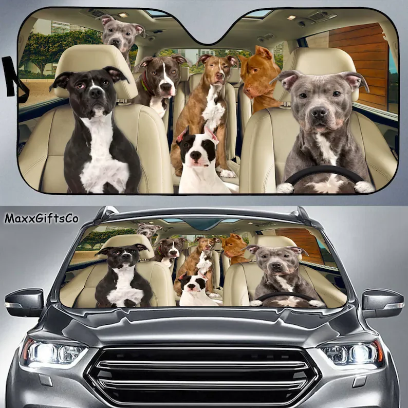 

Pit Bull Terrier Car Sun Shade, Dogs Windshield, Dogs Family Sunshade, Dogs Car Accessories, Car Decoration, Gift For Dad, Mom