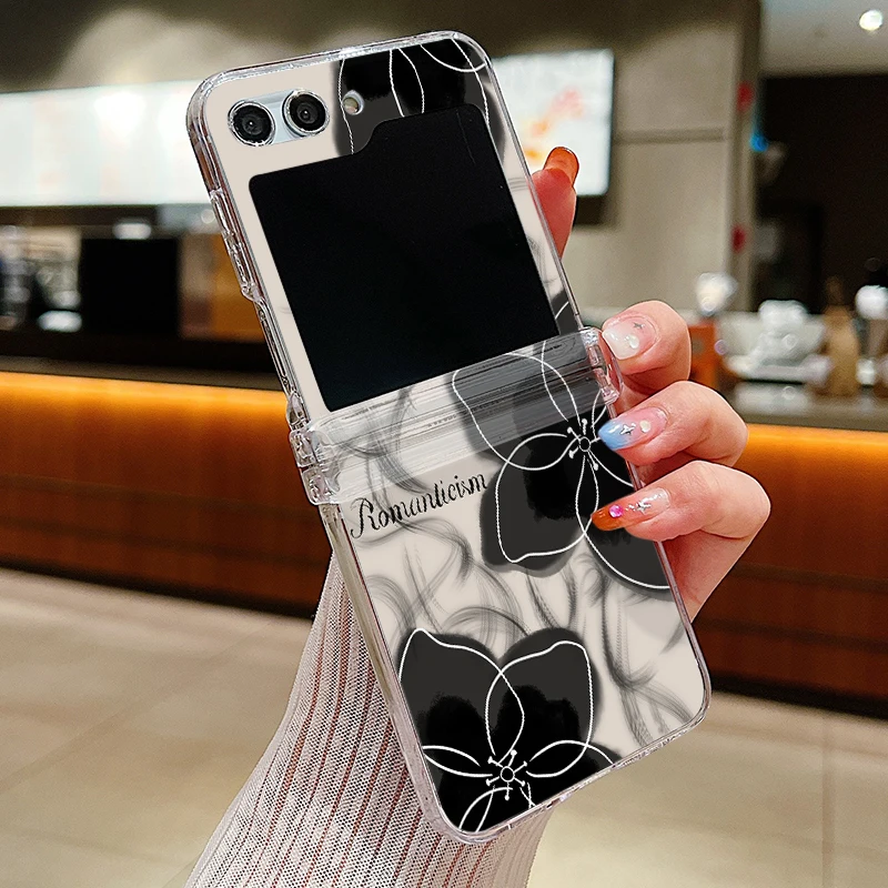 Flower Pattern Shockproof Folding Transparent Hard Cover Case