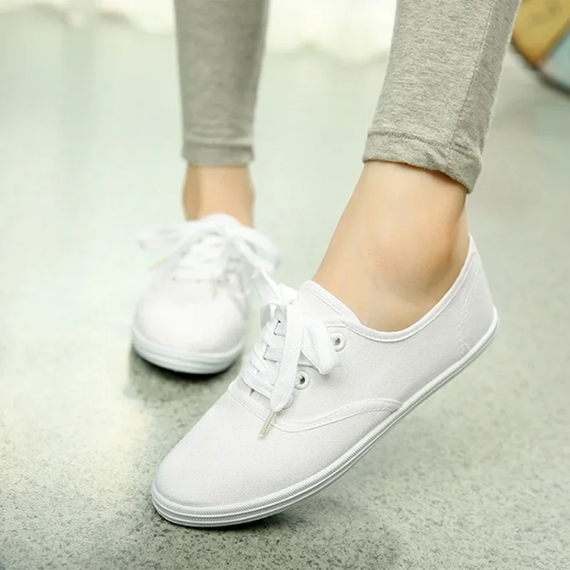 Ladies Plimsoll Shoes Classic Womens Canvas Lace Up Casual Sneakers Tennis Flats