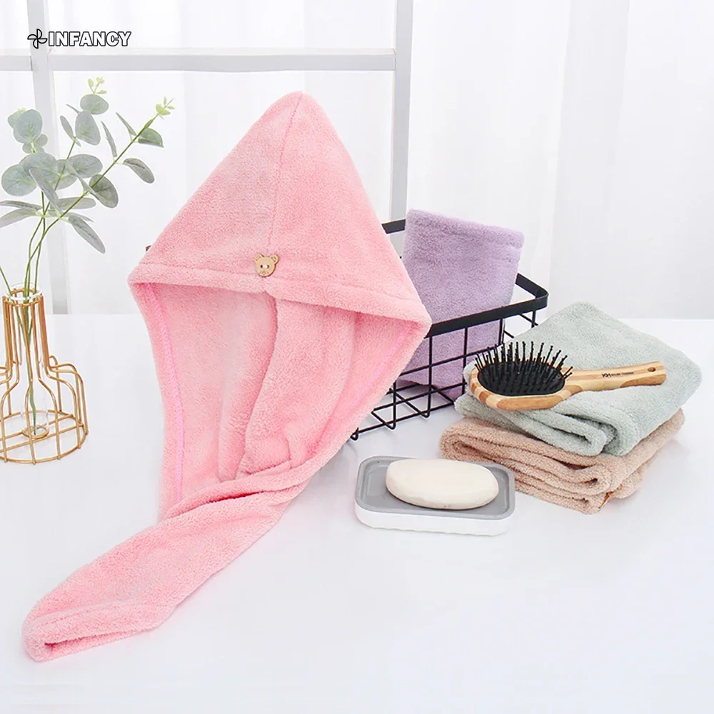 Description Picture 3 of item1PC Hair Drying Hat Quick-dry Microfiber Hair Towel Cap Hat Women Bath Hat Solid Towel Cap Super Absorption Turban Hair Dry Cap