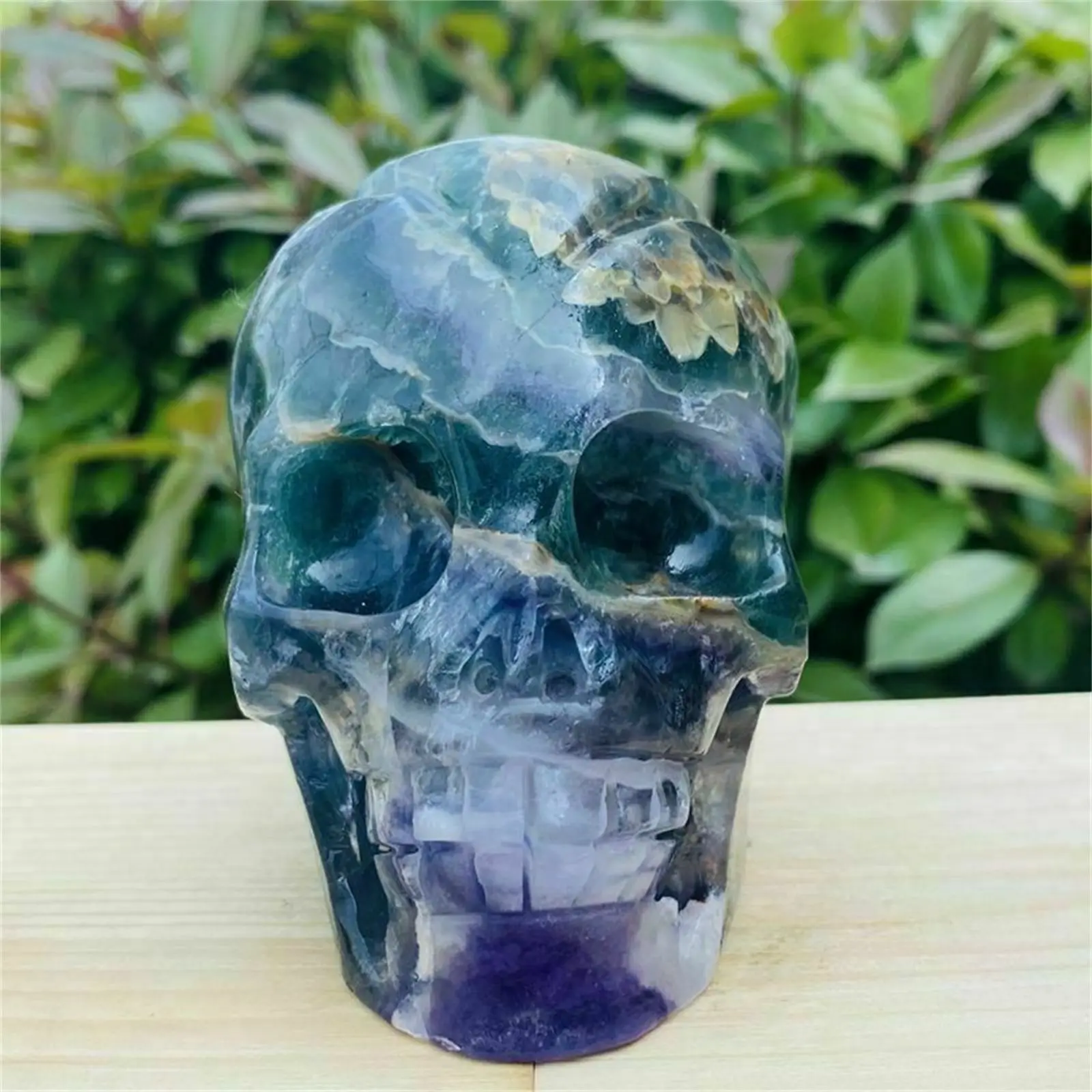 Natural fluorite quartz skull hand carved crystal healing skull 6