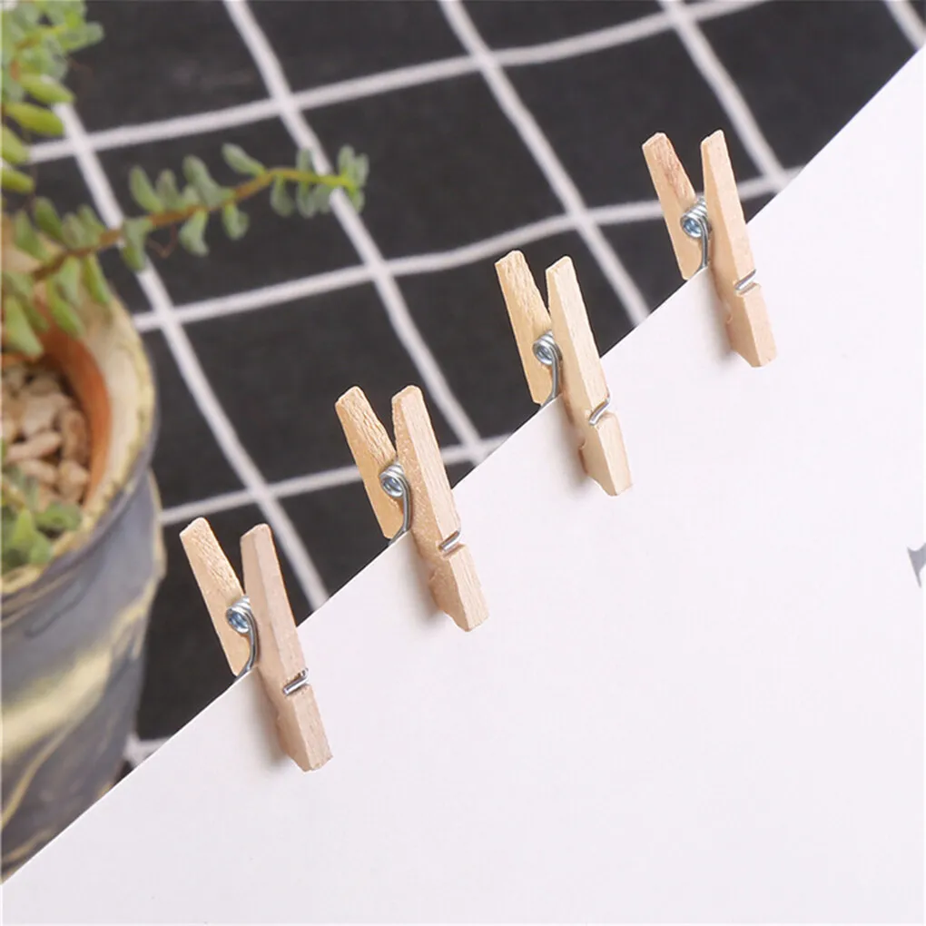 300/500/1000 Pieces Mini Wooden Clip Natural Wooden Clothespins DIY Decorative Log Color Hanging Photo Clips with Metal Spring 5