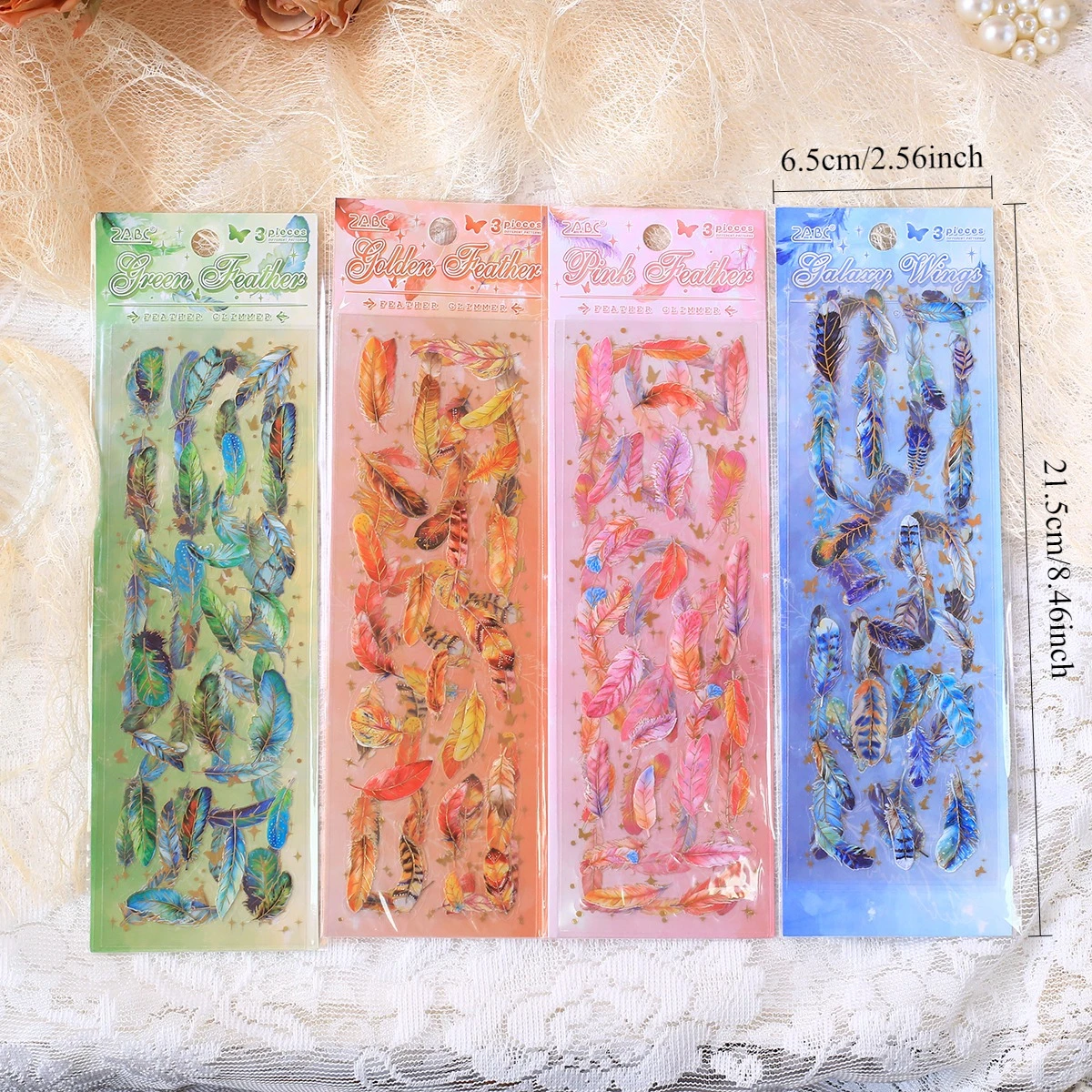 Vibrant Feather Self-Adhesive PET Stickers for Creative Embellishments