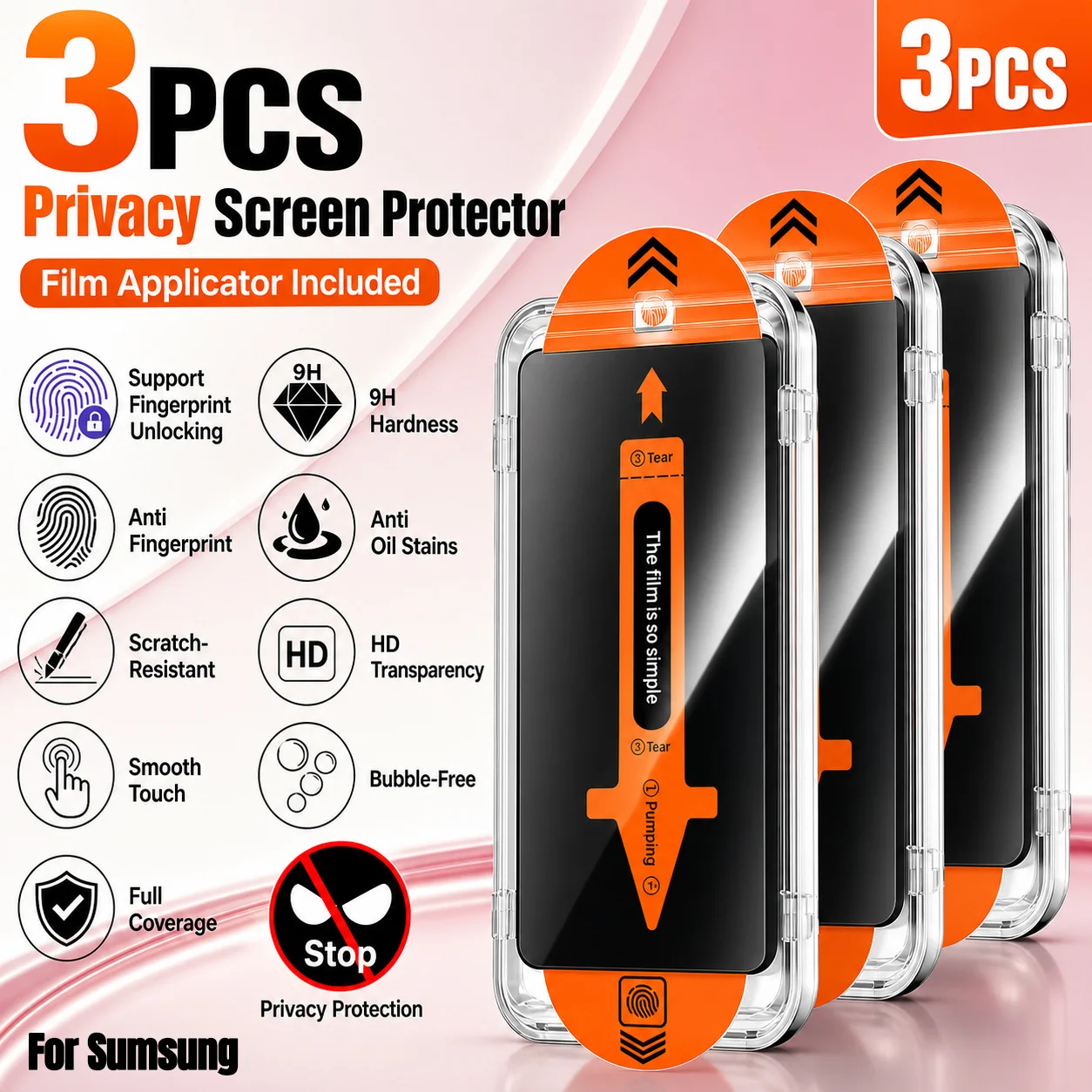 Enhanced Privacy Screen Protector & Protective Case Set, 4-Pack, with Fingerprint Unlock Capability