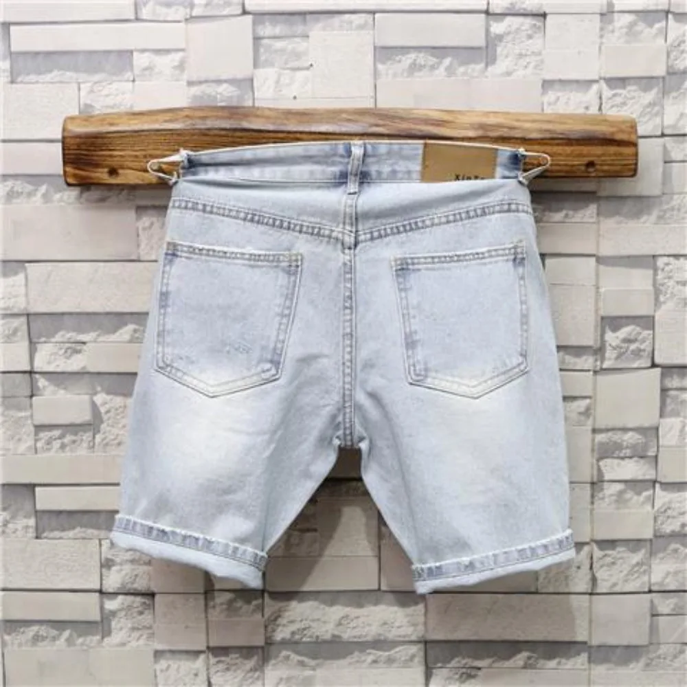 Summer Outdoor Invisible Open Crotch Sex Pants Light Blue Ripped Jeans Boyfriend Cargo Denim Pants Men Streetwear with Pockets