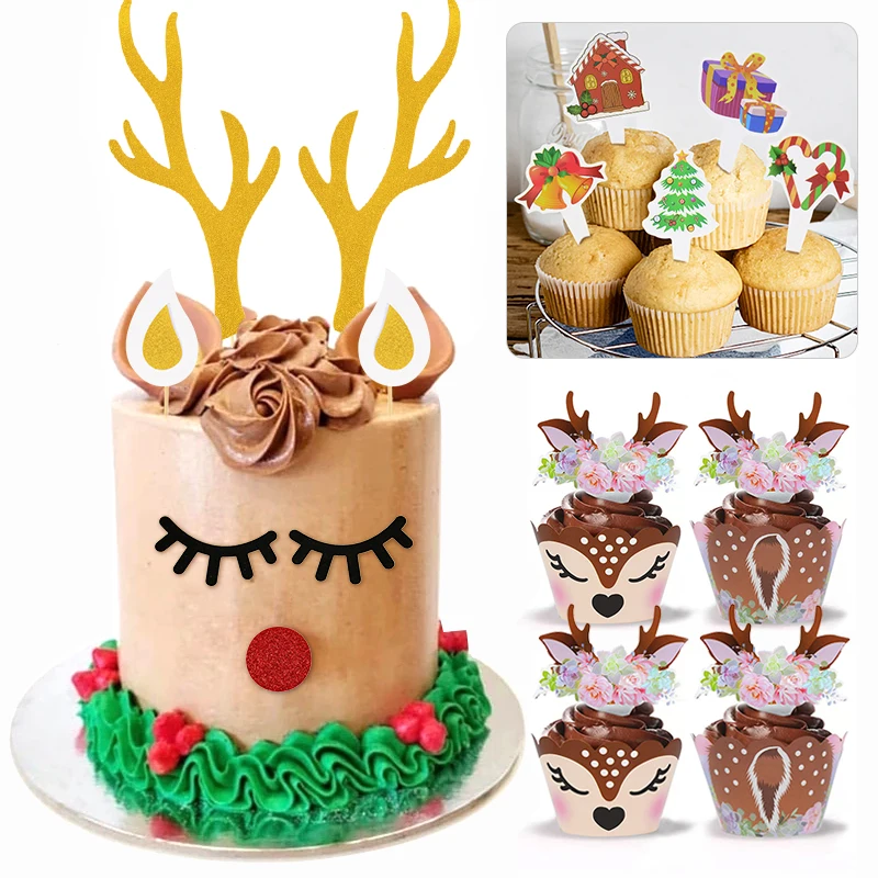 5 Pcs Topersitos Para Comida Christmas Antlers Shape Cake Topper Toothpick  Baby - AliExpress