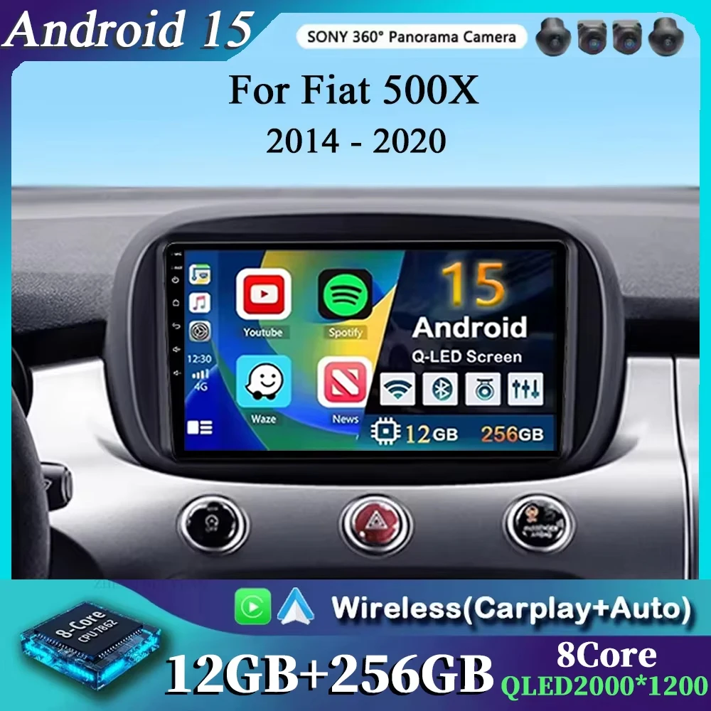 ADIVOX 9 inch voor Fiat 500X 2014-2020 Android 15 CarPlay/Auto/Wifi/RDS/DSP/5G/QLED/DAB