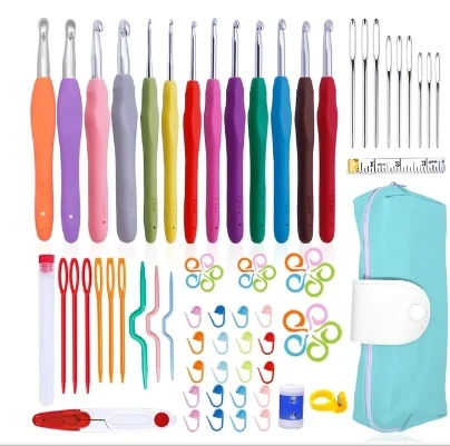 

KRABALL Knit Crochet Hook Kit Knitting Needles Set With Bag,Steel Large Eye Blunt Needle,Markers,DIY Hand Sewing Accessories