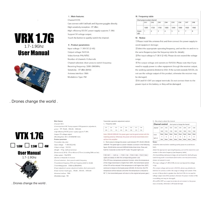 Skyzone 1.7G 1.6W FPV VTX VRX 8CH Analogique Module Émetteur Récepteur