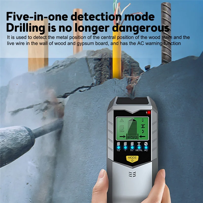 B92B-5-In-1 Electronic Detector Wall Stud Finder Sensor Wall Scanner Edge Center Detect Wood /Metal/AC Live Wires Inside