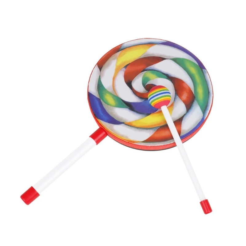 

Colorful Lollipop Shaped Drum with Drumstick Percussion Instrument Kids Hand Drum Music Teaching Aid Musical Toy