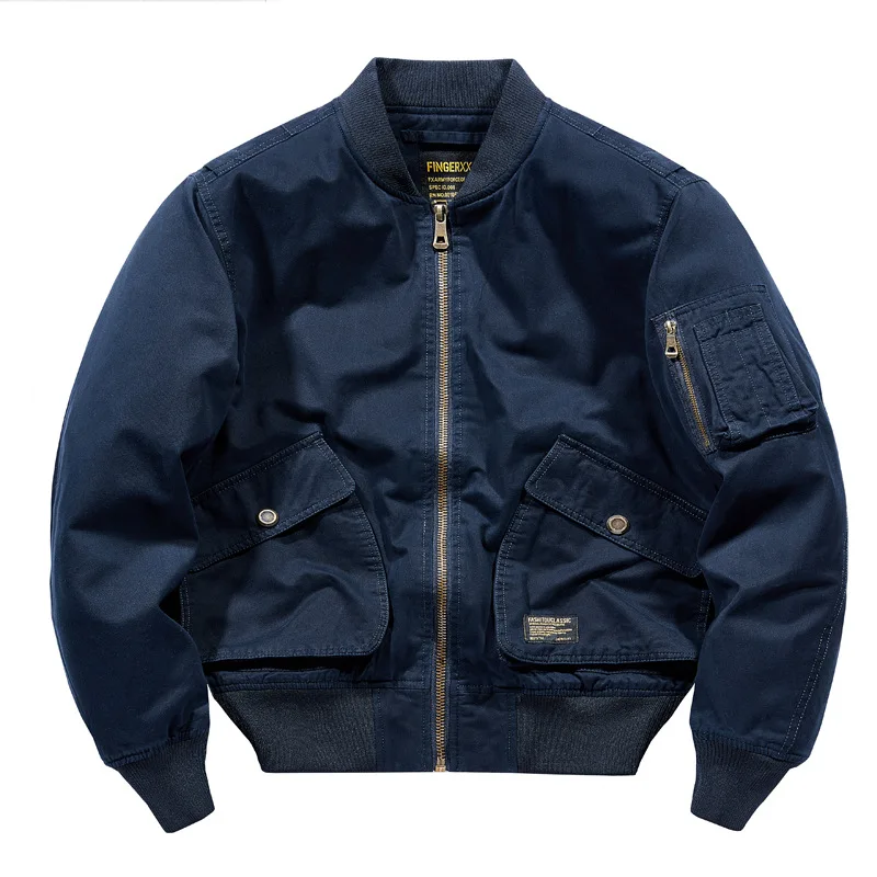 Men's Bomber Jacket MA-1 Multi Pocket Flying Tactical Windproof Cargo Coat Outdoor Solid Color Street Trend Men's Baseball Suit
