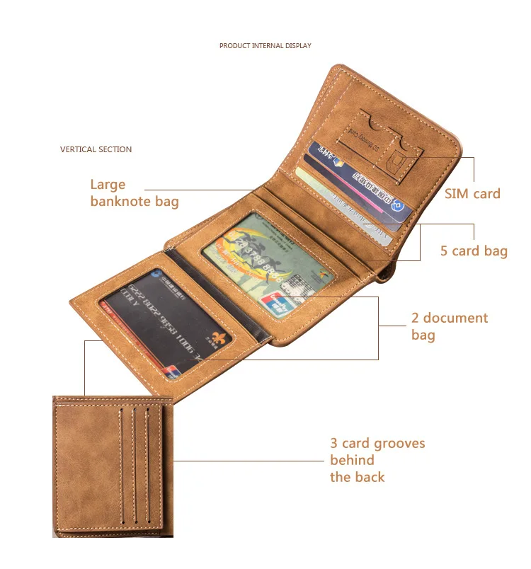New Men Wallets Credit Card/ID Holder Vintage Brand Male Wallet High Quality PU Leather Photo Holder Foldable Short Men Purse