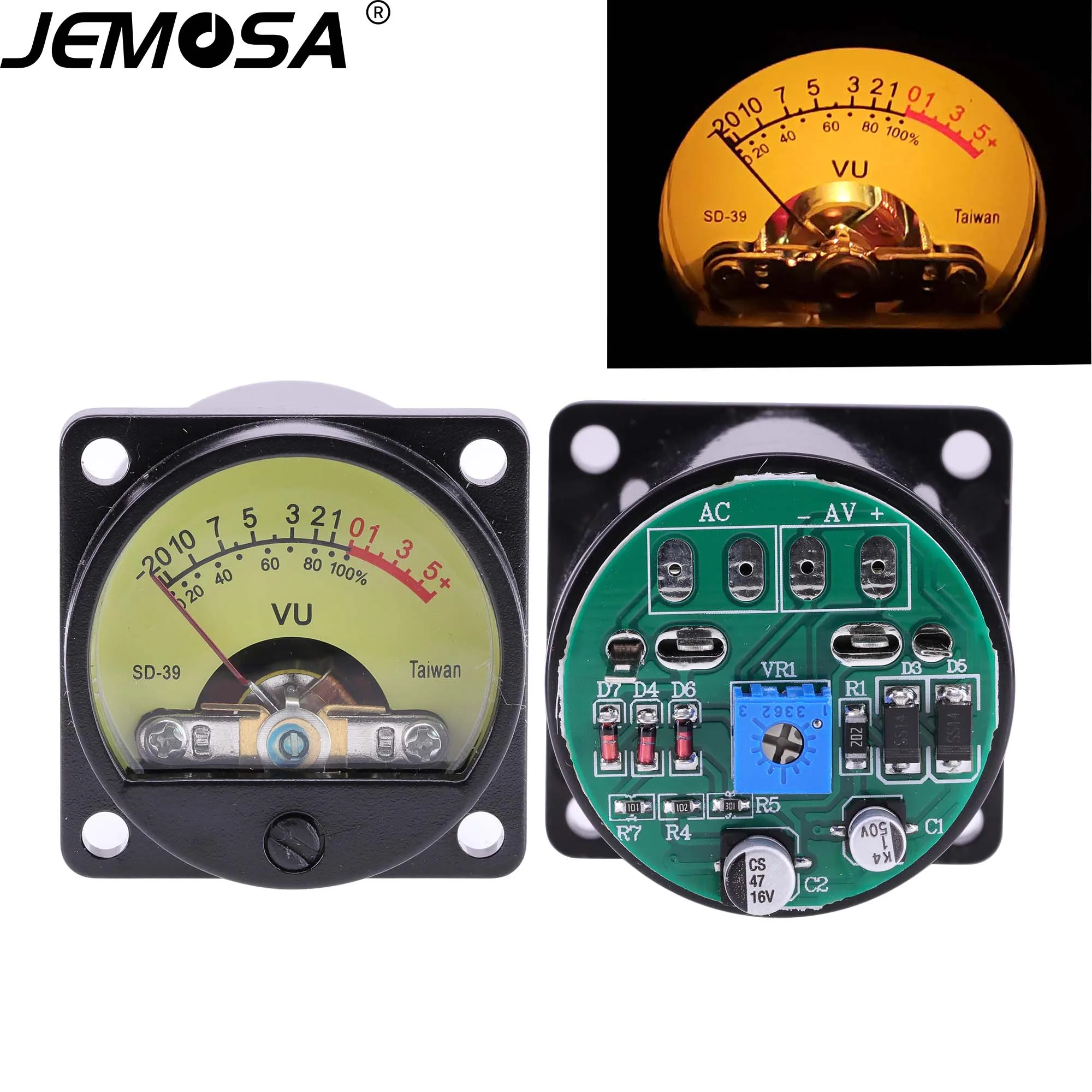 2PCS 35mm Panel VU Meter 500VU with Backlight Sound Pressure Meter+ VU level Audio meter driver board DC/AC 6-12V input images - 6