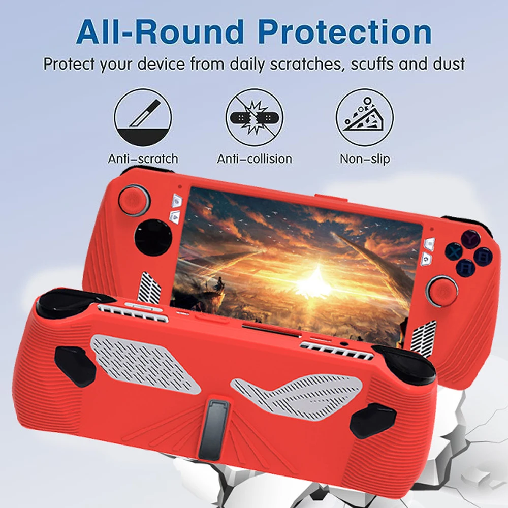 

For ASUS ROG Ally Game Console Case Soft Silicone Protective Cover with Stand Anti-Scratch Protector Sleeve & 2 Thumb Grip Caps
