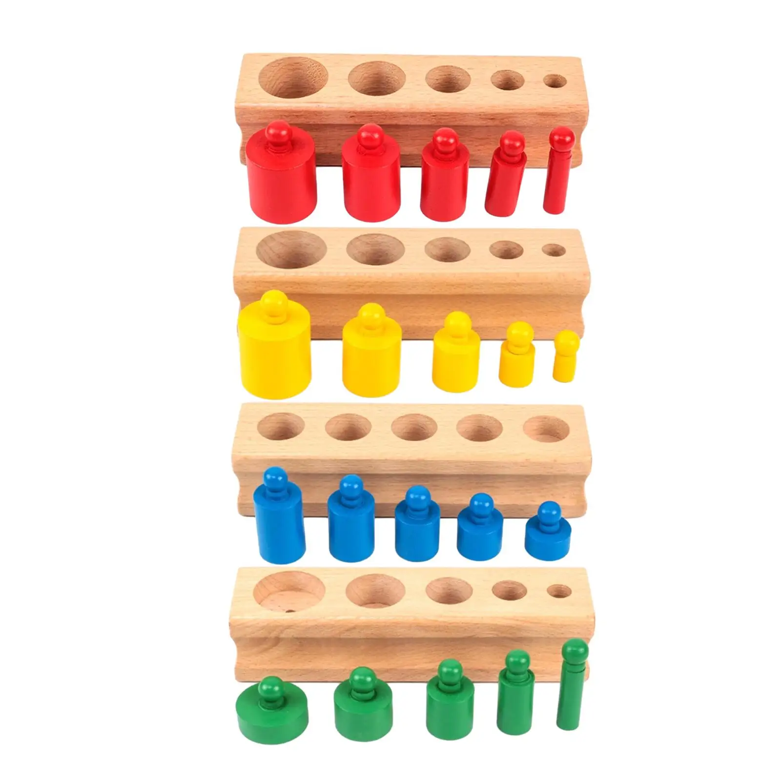 

4 Pieces Knobbed Cylinders Blocks Socket Montessori Toy Wooden Cylinders Ladder Blocks for School Home Preschool Toys Toddlers