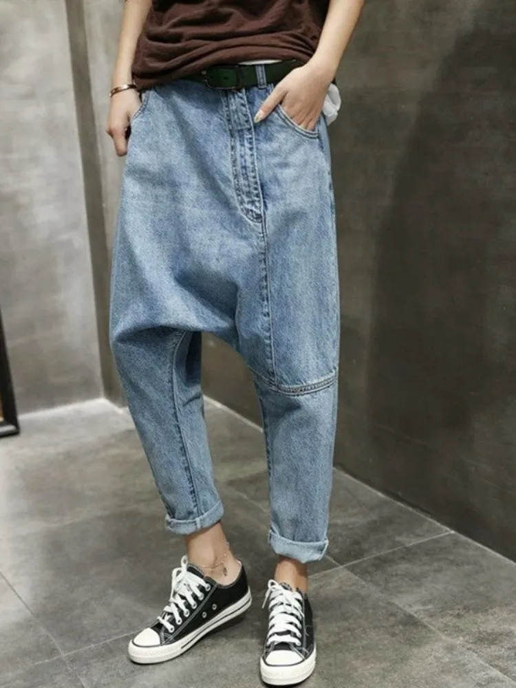 Pantalones bombachos de mezclilla para hombre, ropa de calle de