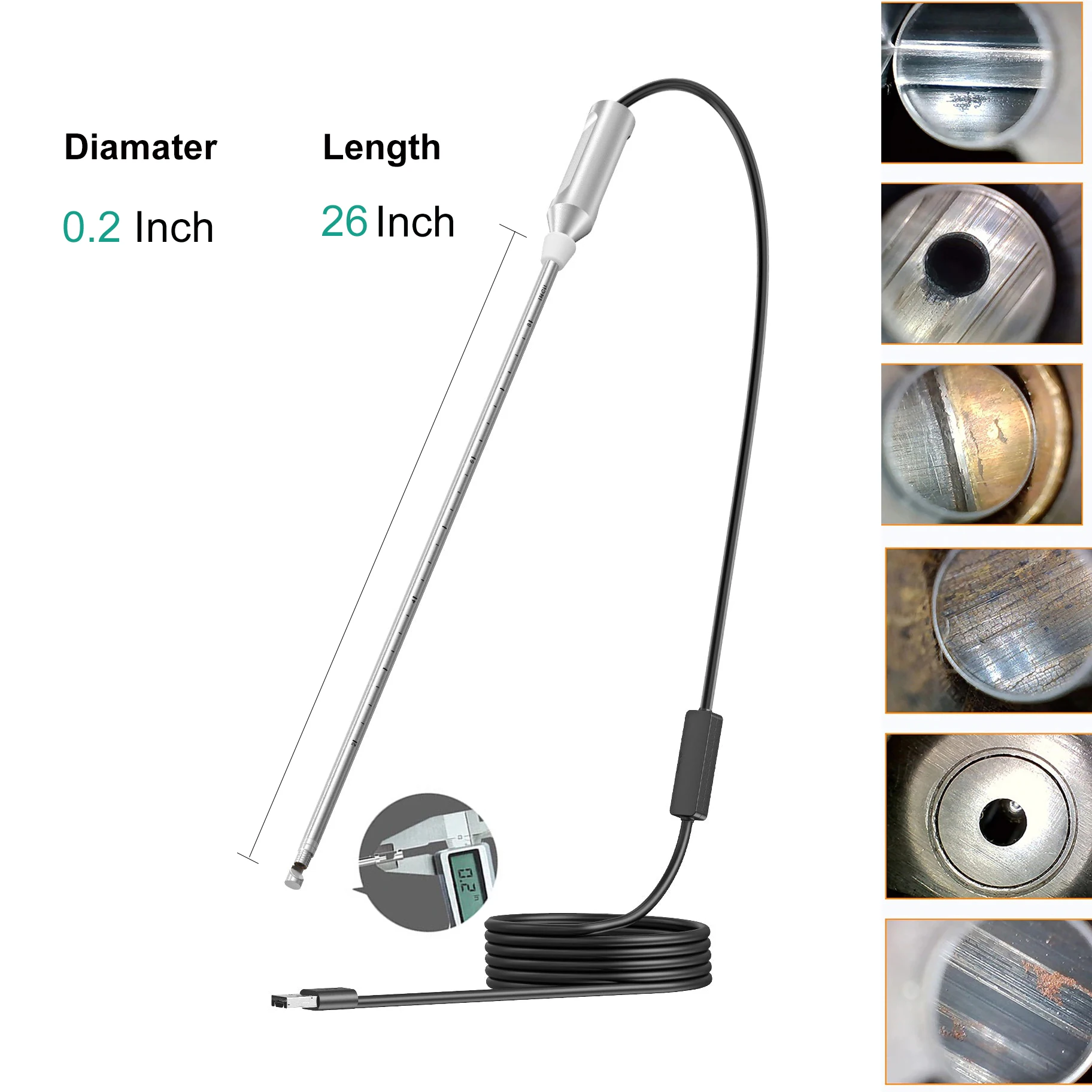 Inspection Camera Mini Endoscope Camera Rifle Borescope Camera Teslong NTG100H 5mm Lens Rigid Rifle Borescope 26-Inch-Long Rod Visual Barrel Inspection Tool with 8 Mirrors