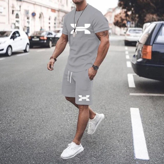 Men S New Summer Suit 2024 Casual T Shirt Shorts Suit Men S Tracksuit Solid Color.jpg
