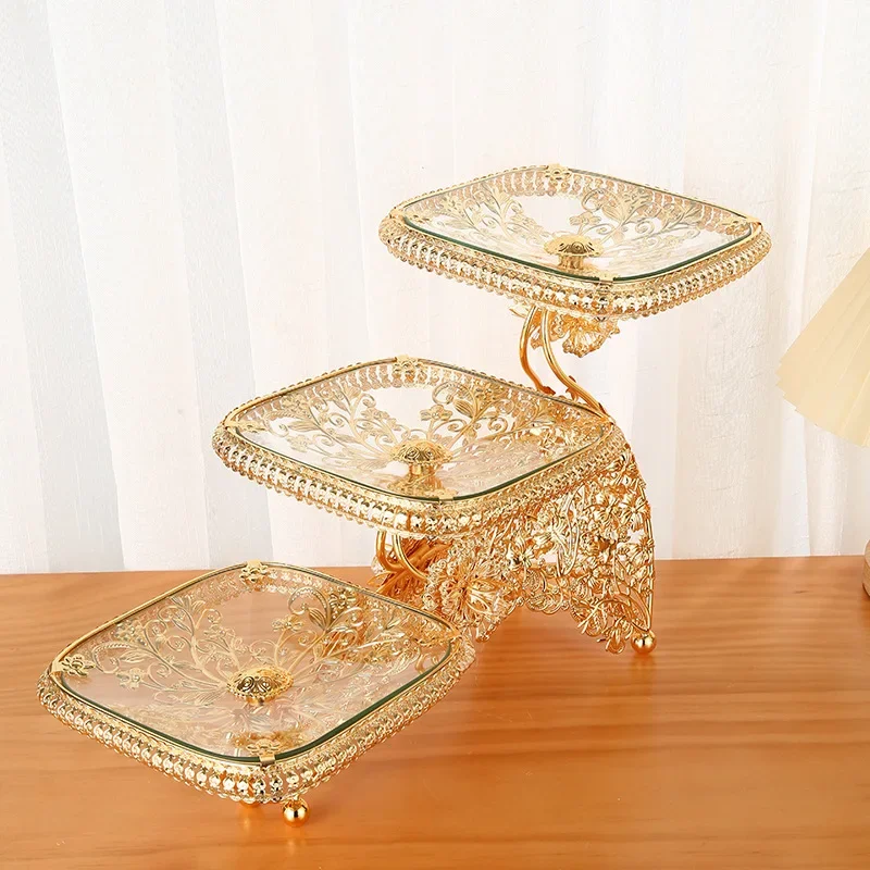 

High end luxury glass fruit plate, family living room, coffee table, wedding fruit plate, multi-layer KTV exquisite internet cel