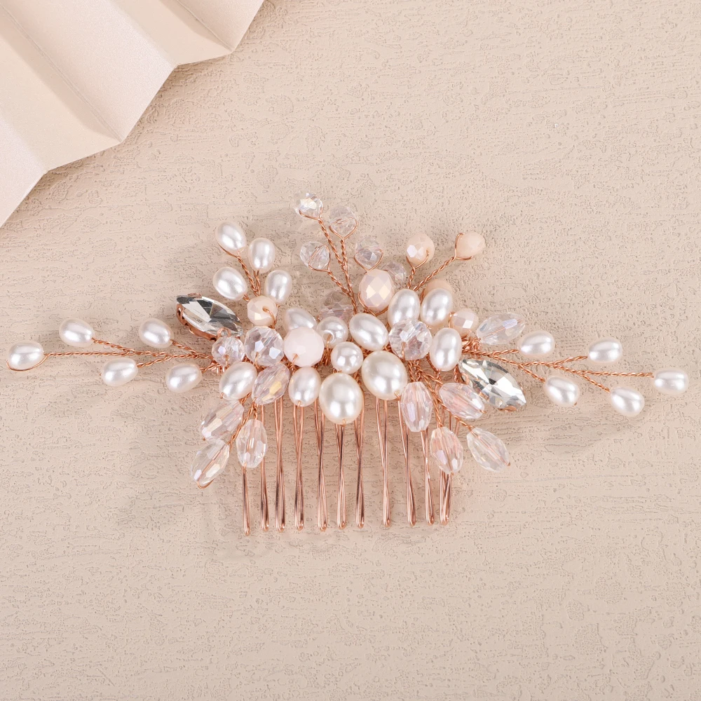 Pearl Crystal Bride Hair Comb for Wedding Hair Accessories Rhinestone Bridal Side Hair Comb Party Hair Jewelry for Women Girl 3 Pearl Crystal Bride Hair Comb for Wedding Hair Accessories Rhinestone Bridal Side Hair Comb Party Hair Jewelry for Women Girl - Image 3