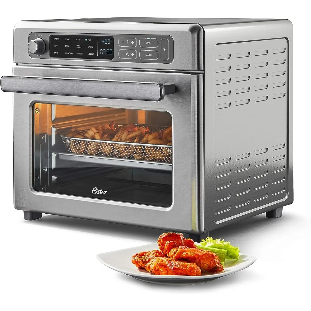 Oster Digital Air Fryer Oven with RapidCrisp, Stainless Steel, 12-Function Countertop Oven with Convection,Silver