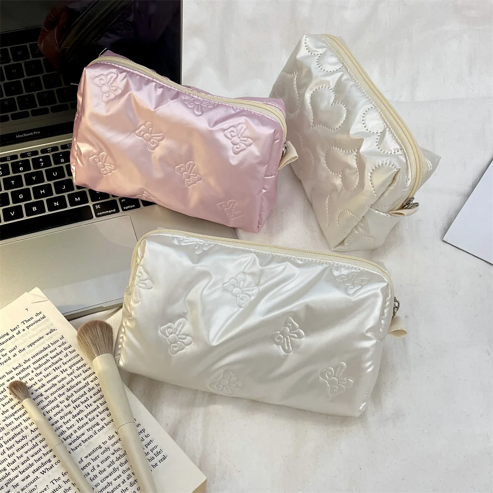 Cute Bow Love Women's Cosmetic Bag Sweet Female Makeup Case Large Capacity Travel Wash Bag Girls Portable Zipper Storage Bags 3