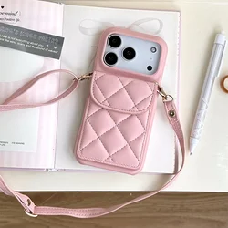 Elegant Crossbody Lanyard Phone Case with Leather Wallet Card Holder - iPhone 15 Plus (Pink)