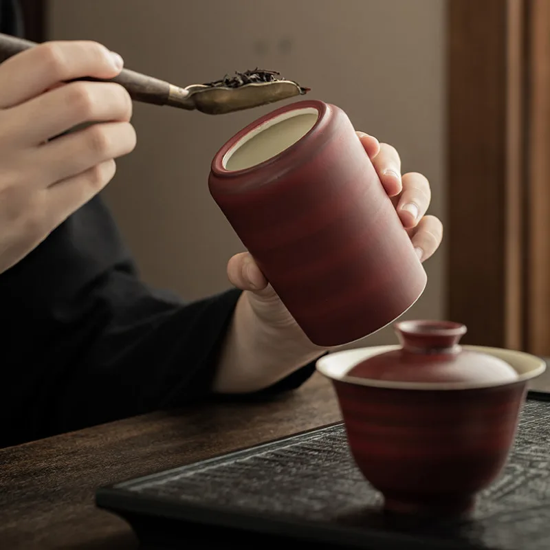 280ML Retro Powder Yin Lacquer Black Tea Box Organizer Moisture-proof Zen Storage Tank Containers Tea Caddy Tea Services Craft