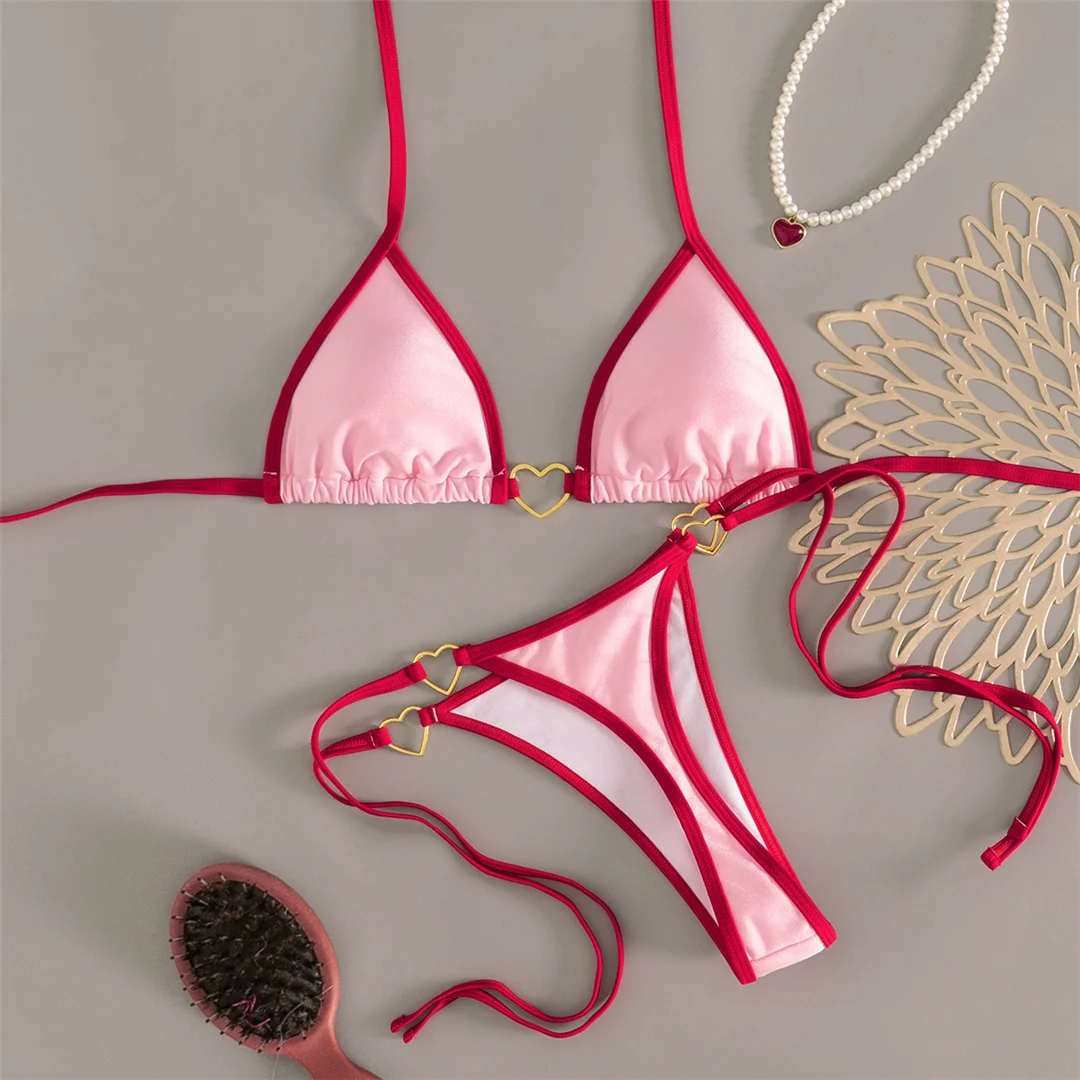 low waist bikini set with delicate ring accents
