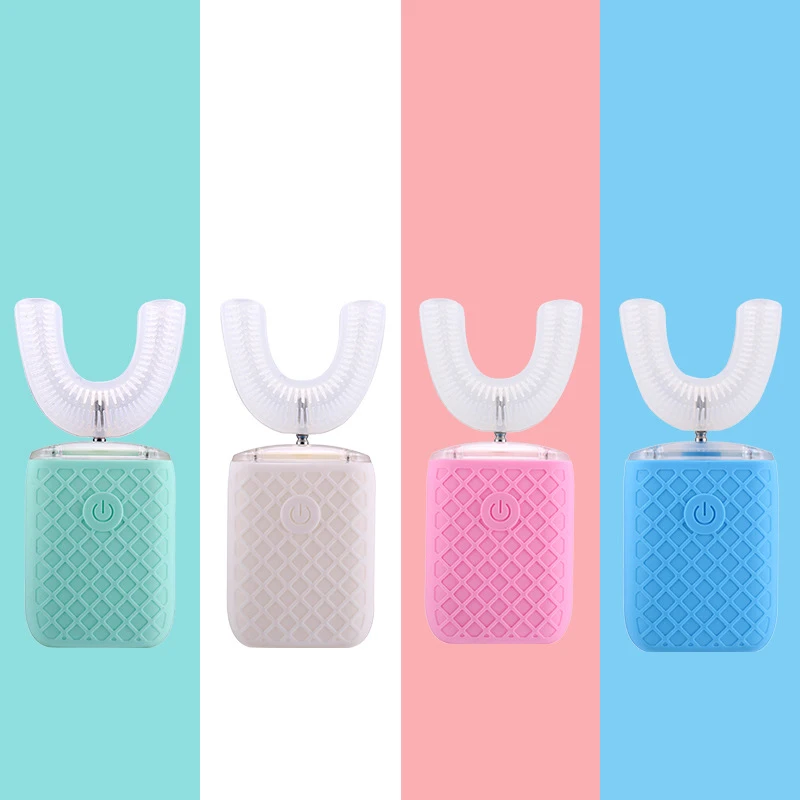 

Ультразвуковая электрическая зубная щетка U-образной формы с зарядкой от USB для детей и взрослых, автоматическая Силиконовая зубная щетка на 360 °, водонепроницаемая, голубая