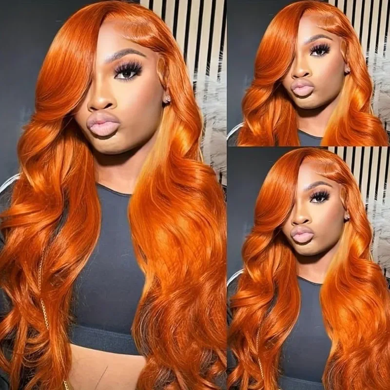 28 Inch Ginger Lace Front Wig 13x4 Human Hair Orange Ginger Body Wave HD Lace Frontal Wigs for Women 250% Density Color 350
