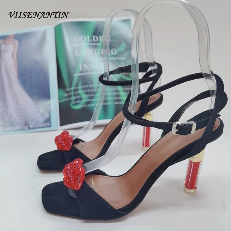 

Summer High Heel Women Sandal Shoes New Coming Red Lip Love Heel Ankle Buckle Strap Sapatos Female Outdoor Dress Shoes