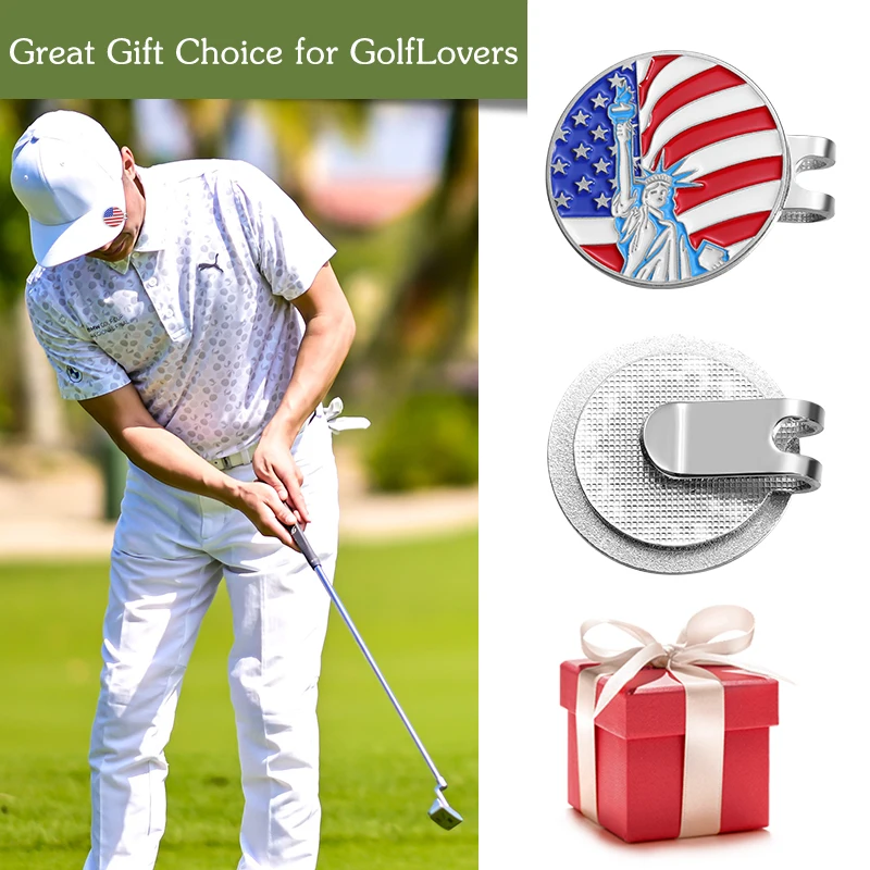 New Golf Ball Hat Clip I Love USA American Flag Design Magnetic Alloy Marker Golf Caps Clips Accessories Gift for Lover