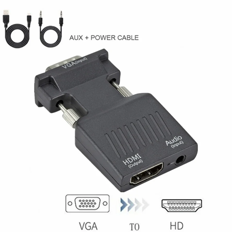 VGA To HDMI-compatible Converter With 3.5mm Audio Cable For PS4 PC Laptop TV Monitor Projector 1080P VGA Female To HD Male Adapt