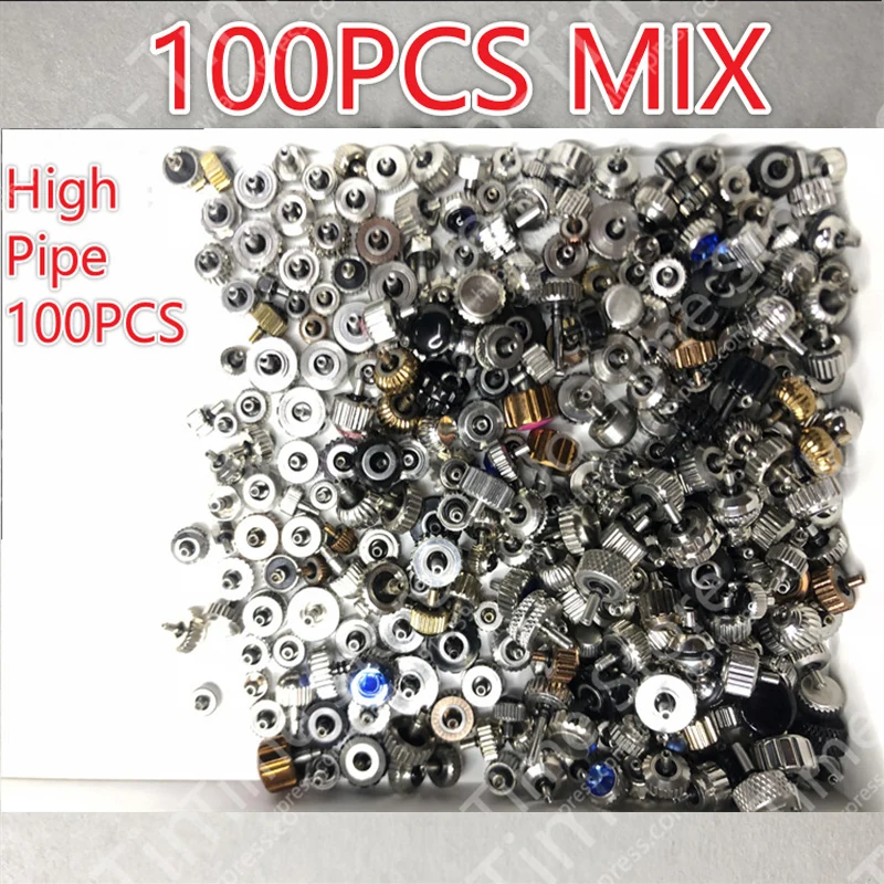 Steel Watch Handles & Crowns Set - 100-Piece Waterproof Collection in Various Sizes and Colors for Watchmaking & DIY Projects