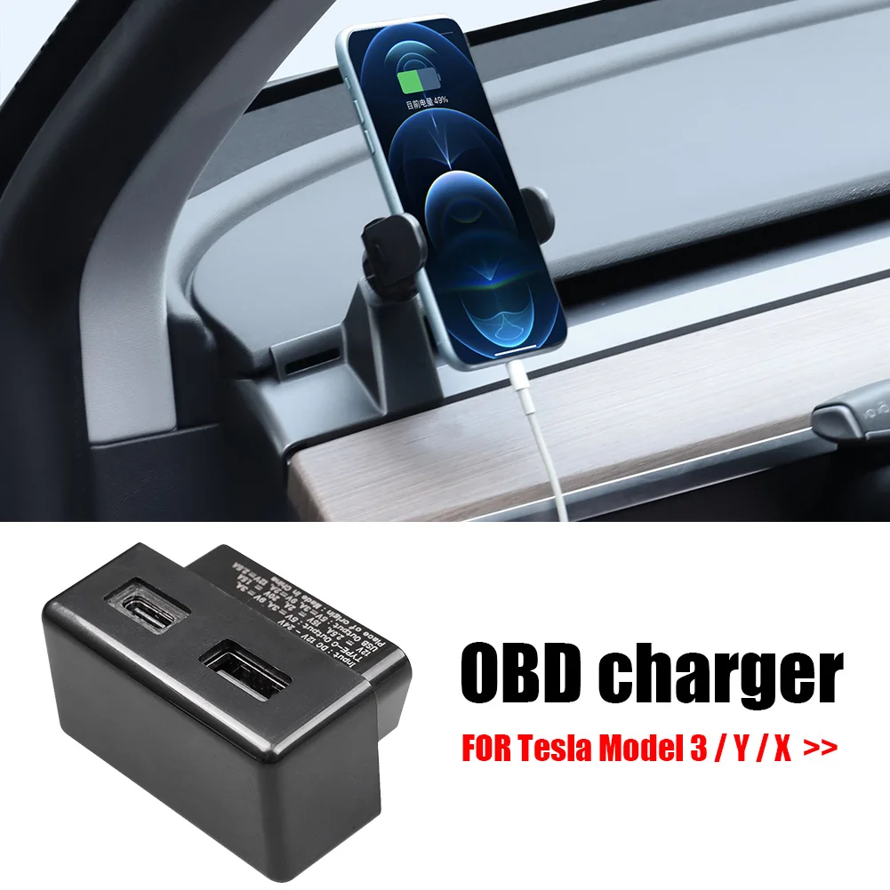 Auto OBD Schnelle Ladegerät für Tesla Modell 3 Y X S Handy Lade Adapter  OBD2 Splitter USB und Typ-C Dual Port Stecker Kopf - AliExpress