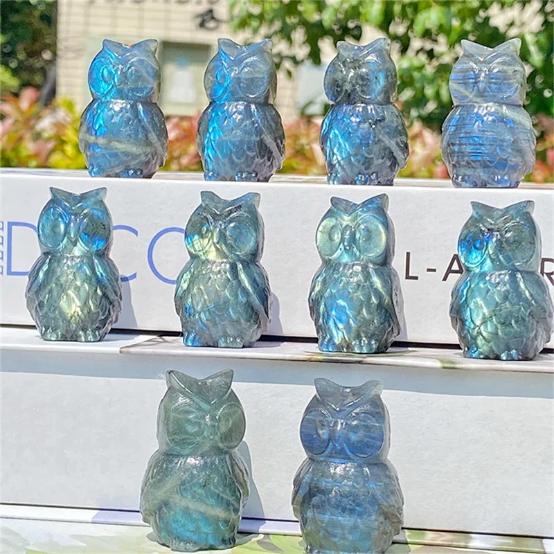 

Natural Labradorite Stone Owl Quartz Crystal Hand Carved Quartz Moonstone Spiritual Healing Reiki Home Decor Craft 1PCS