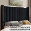 Queen Size Bed Frame with 58" Tall Headboard, Velvet Upholstered Platform Queen Size Bed Frame 3