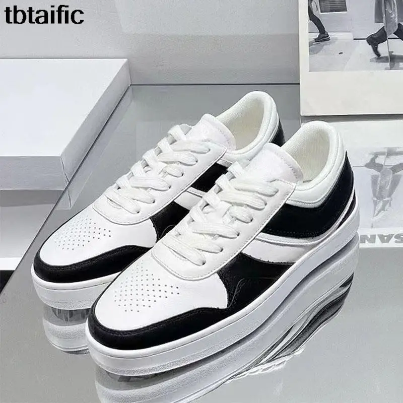 

Genuine leather lace-up white shoes, flat breathable sneakers, women's casual outdoor color matching running shoes for men