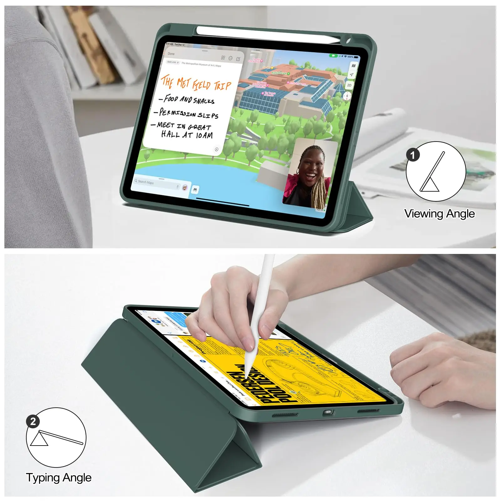 Trifold Stand Flip Cover with Pencil Holder