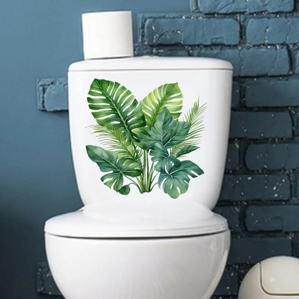 Toilet Lid Sticker Decorative Toilet Decal Removable Waterproof Fern Leaf Sticker Green Plant Bathroom Decal for Room
