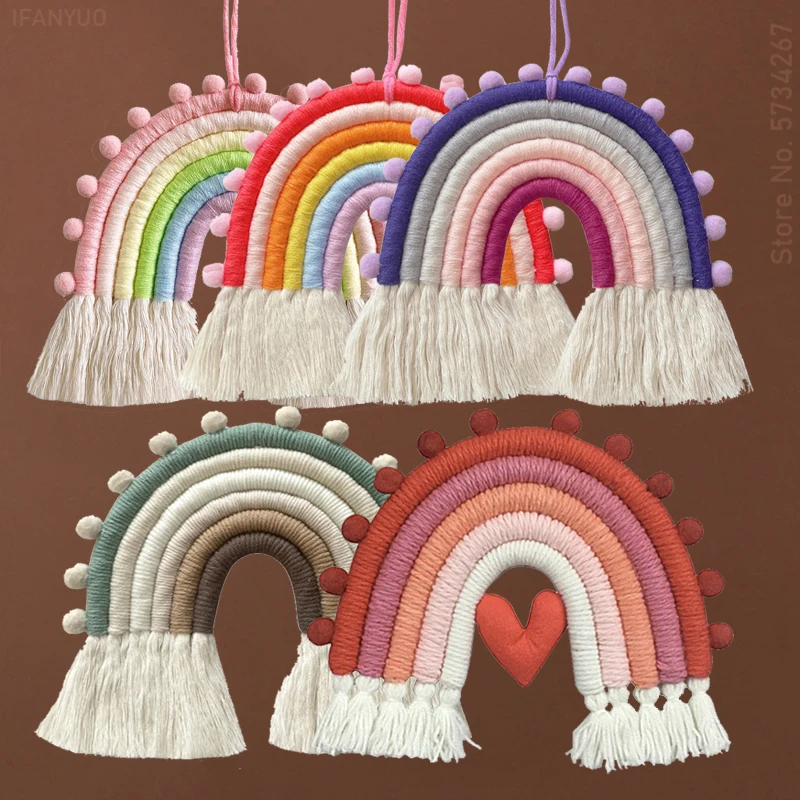 Macrame Rainbow Wall Hanging Decorative Colored Arch for Boho Home