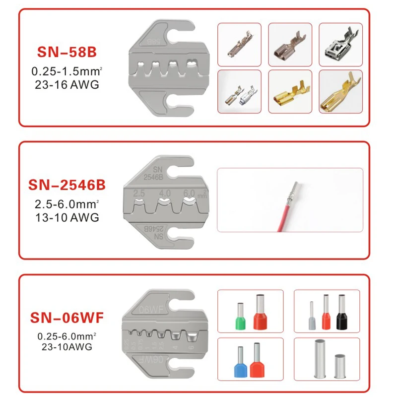 Crimping tool pliers crimp jaw set 4mm slot Jaws SN-48BS/58B/02C/2546B/2549 /06/X6/06WF/03H for crimping terminals